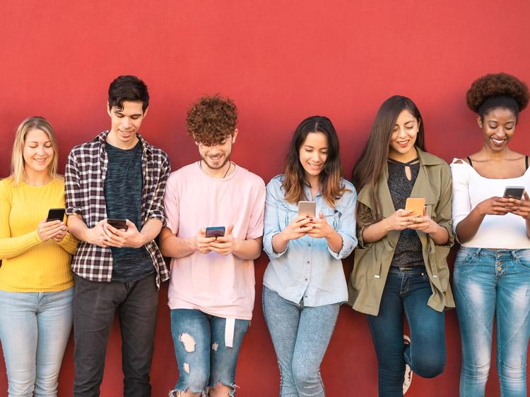 Students on their mobile phones