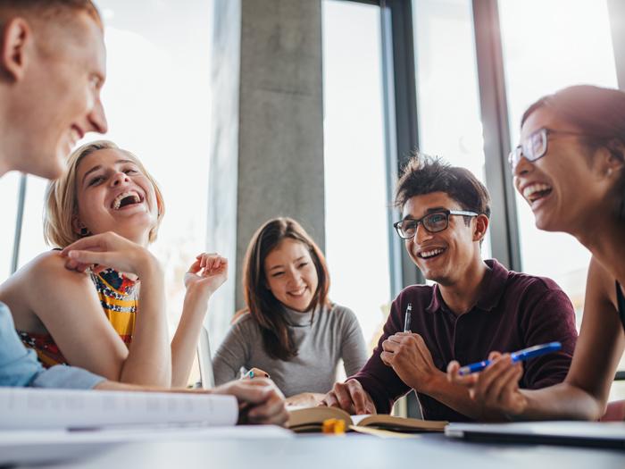 University students laughing