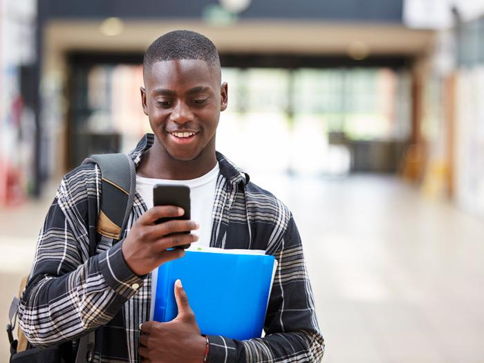 Student on phone