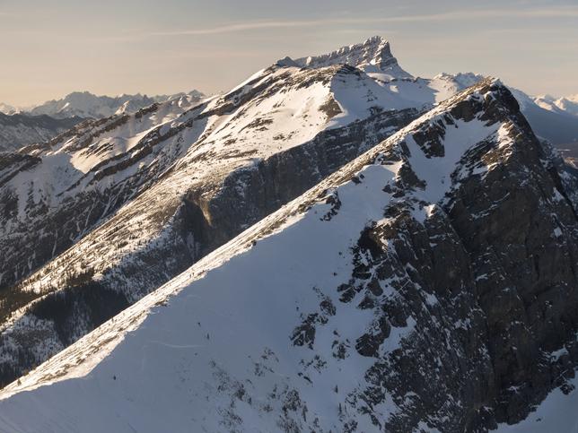 Summit of Ha Ling Mountain with Rundle Range and Banff National Park, Alberta, Canadian Rockies in the background