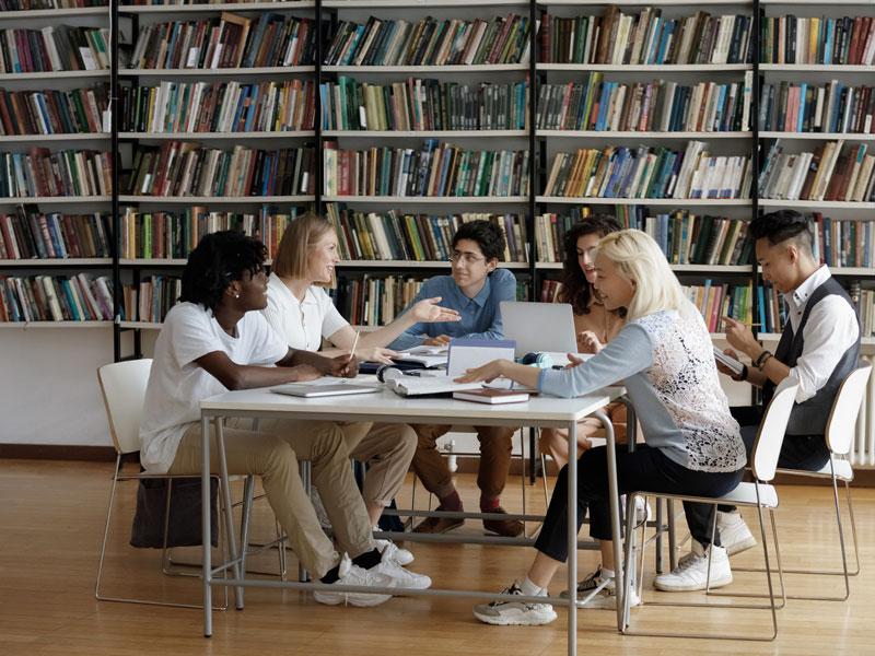 Students working together in a library