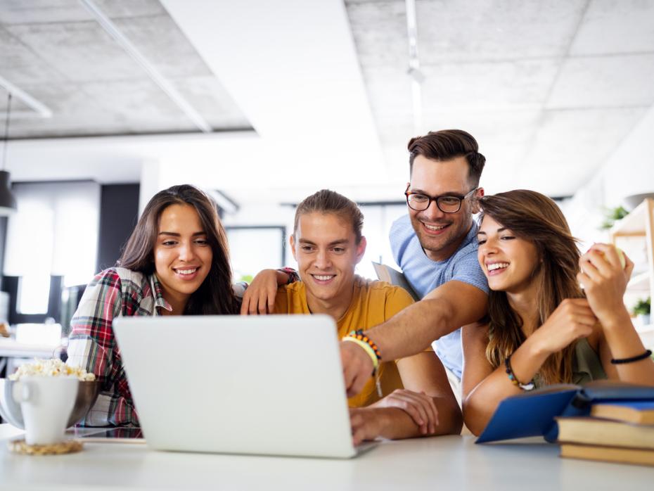 Students working in a team on a project