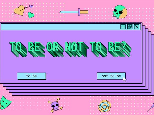 "To Be or Not to Be" on a pastel-coloured website interface