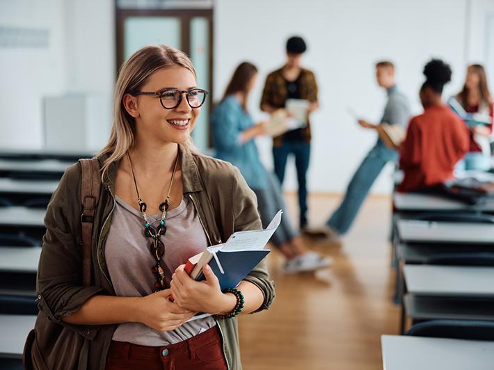 Young female student in a lecture hall