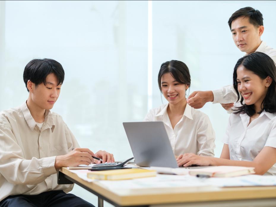 A group of students working together in a classroom