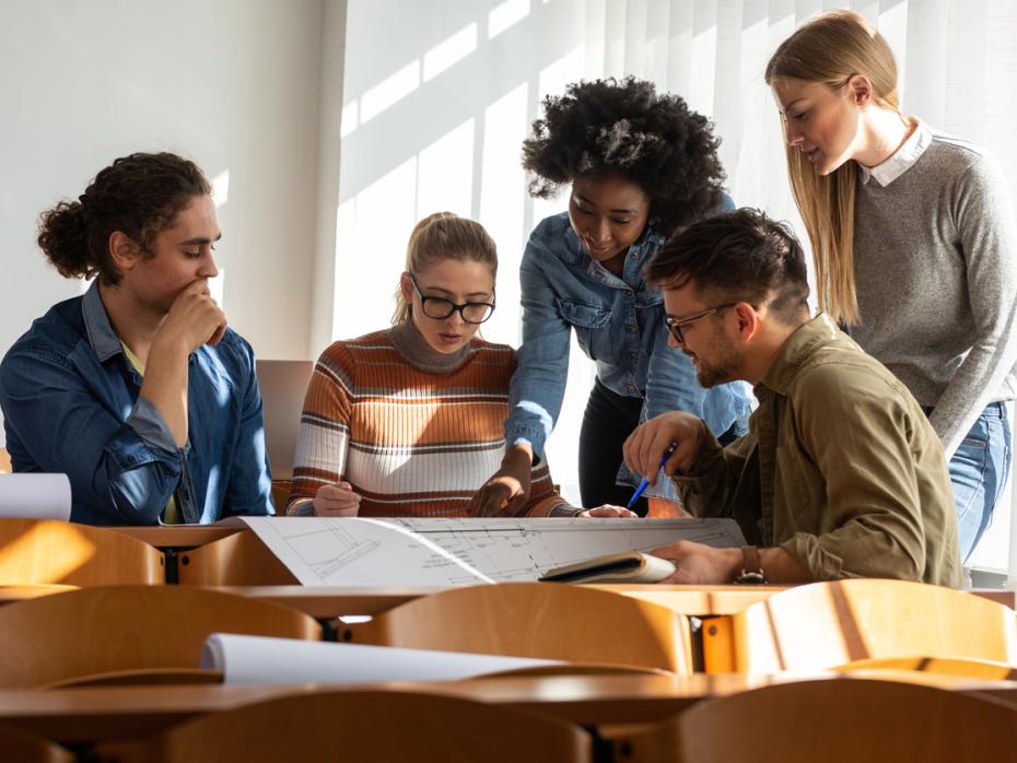 Students working together in a classroom