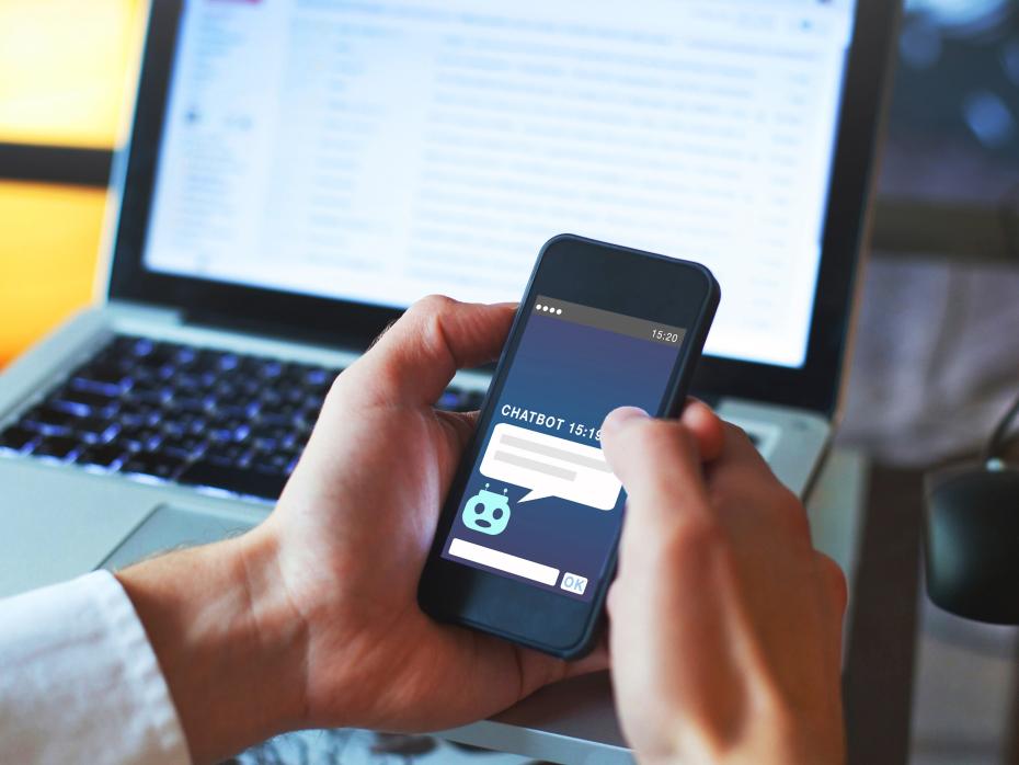 A phone interface with a chatbot conversation open