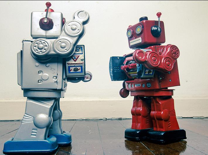 Toy robots in a fight