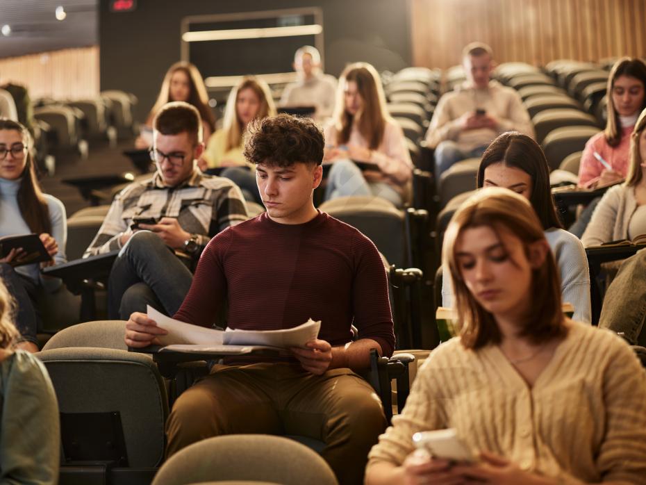 Students in a lecture theatre.