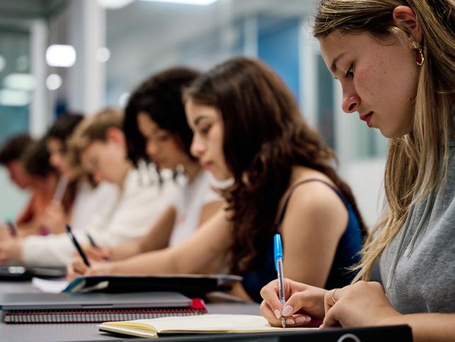 University students working individually at their desks