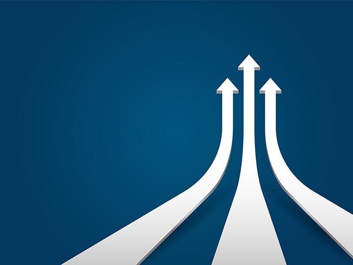 Three converging arrows