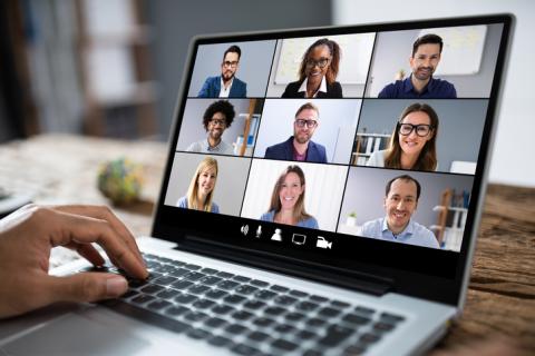 Online conference on laptop screen