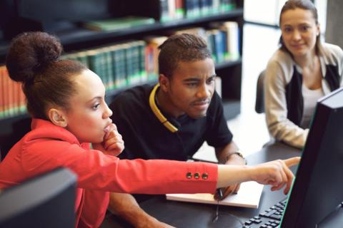 College students in the library