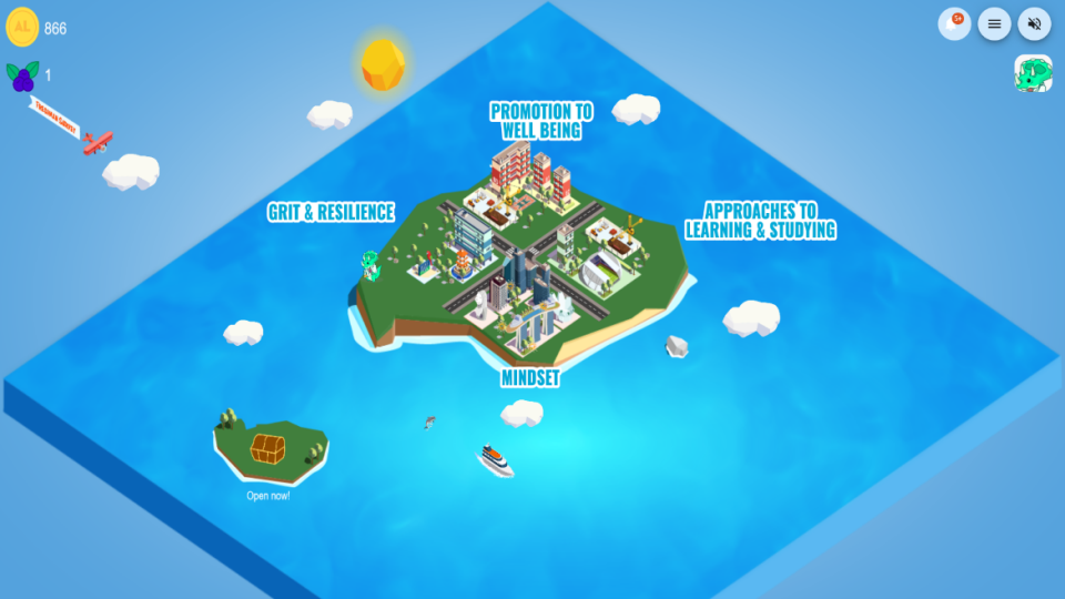 The AdventureLEARN island designed to aid students online learning