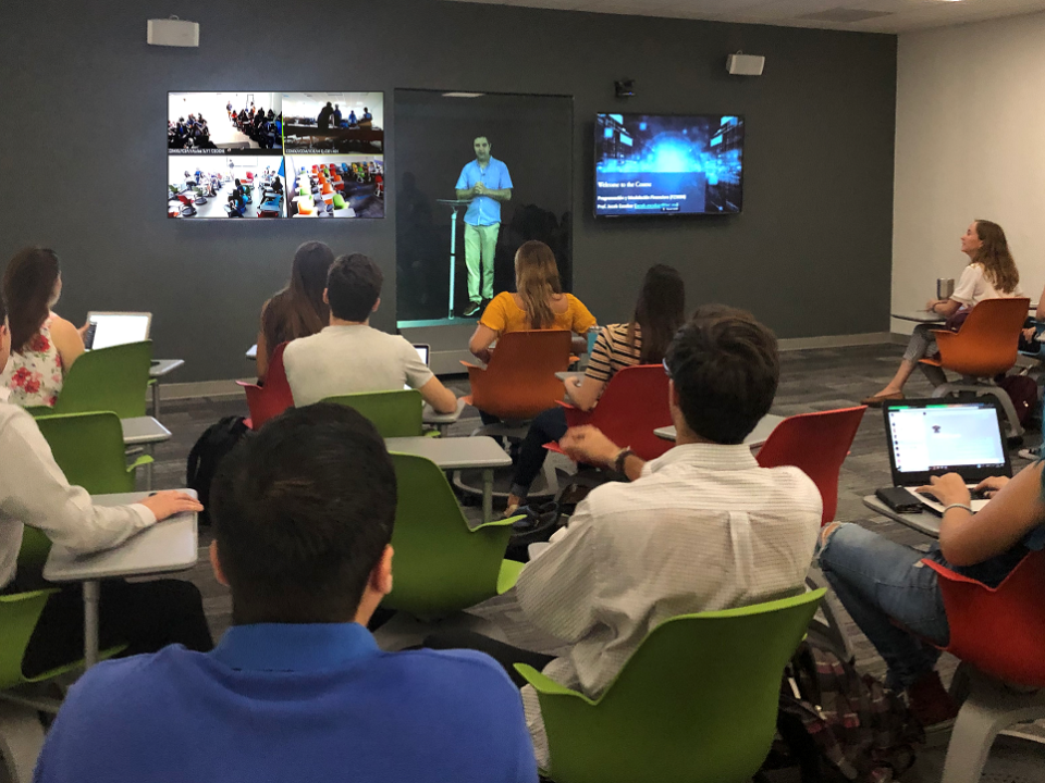 The hologram professor project beams a life-sized video of university lecturers into classrooms