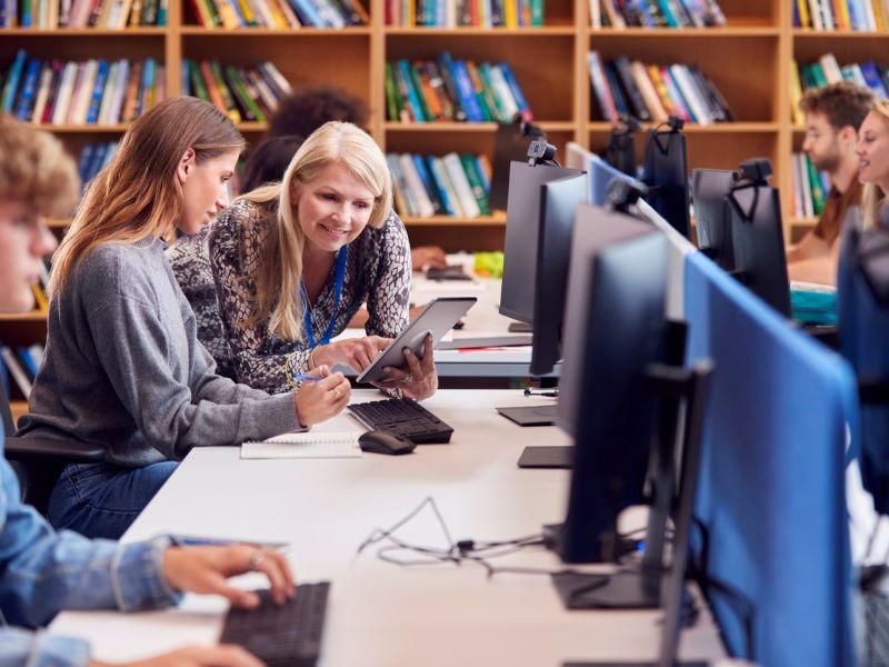 People learning in a public library