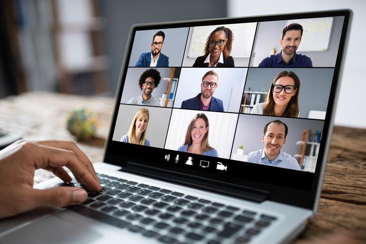 Online conference on laptop screen