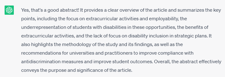 Screenshot of prompt asking AI to assess an academic abstract