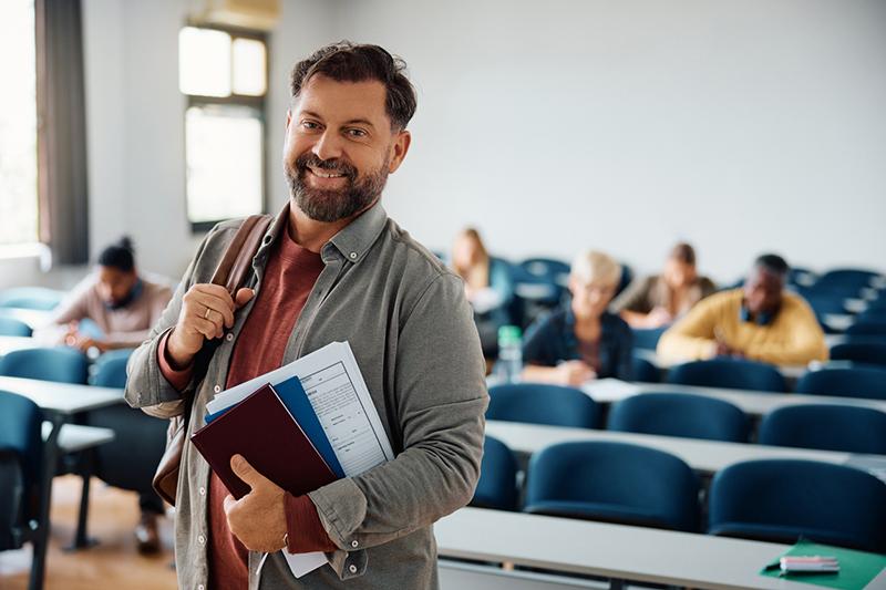 Older man in university class
