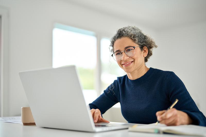 Woman doing online education