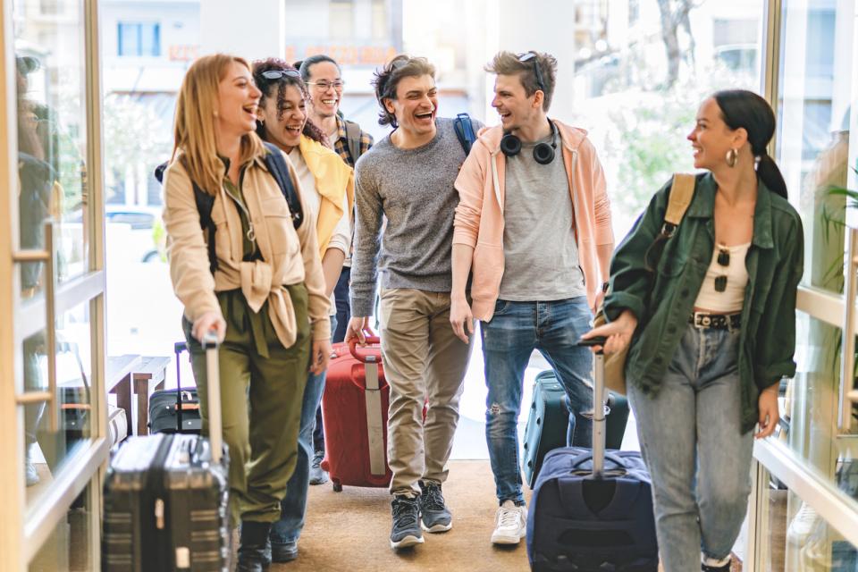 Group of students embarking on a trip