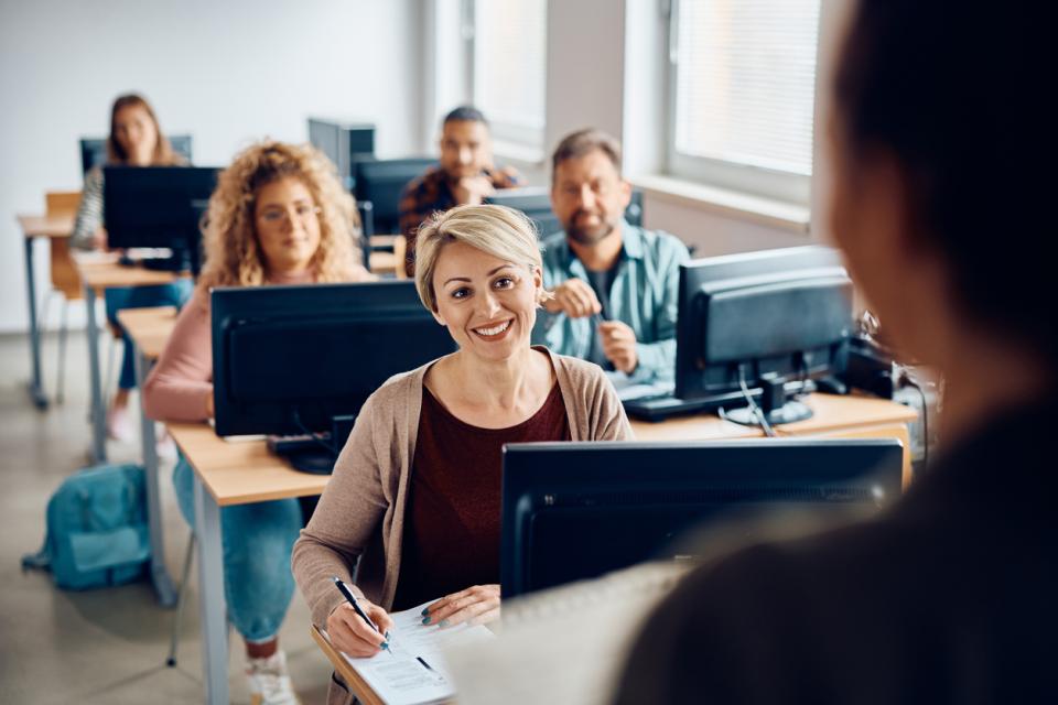 Students sitting at their desks in a classroom