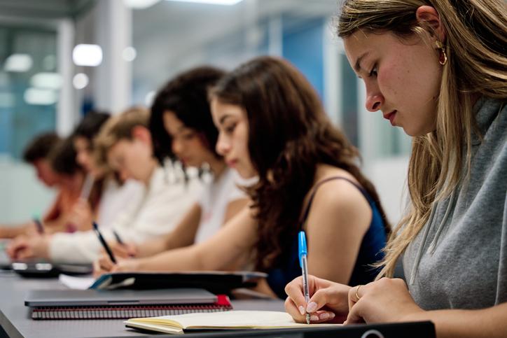 Students write in class