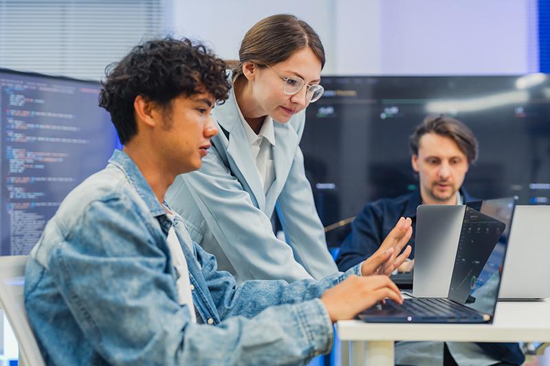 Students working on computer simulation
