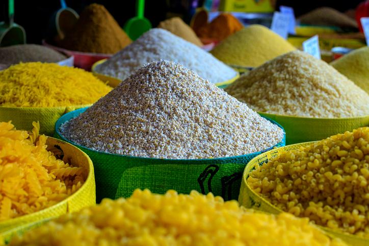 Couscous, among other ingredients, in a marketplace