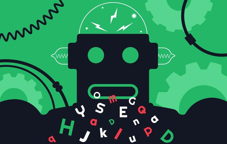 An illustration of a robot on a green background