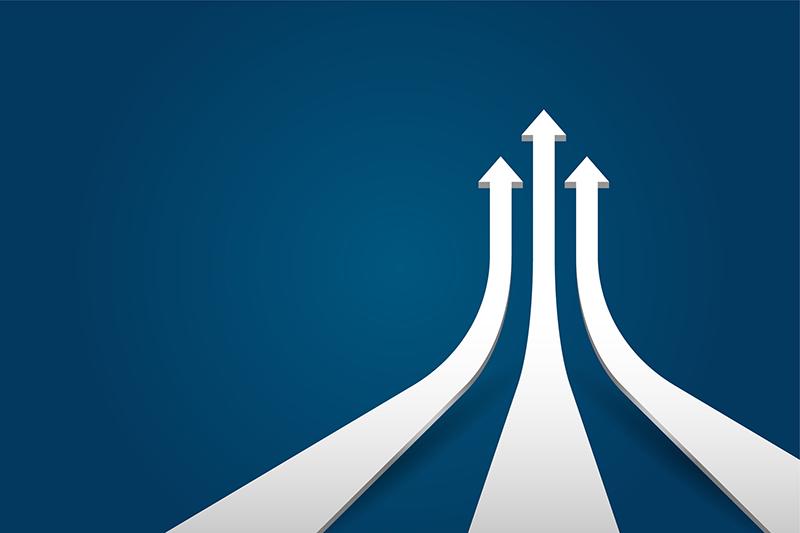 Three converging arrows
