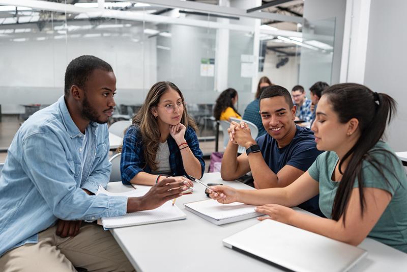 Multiracial group of university students in a study group