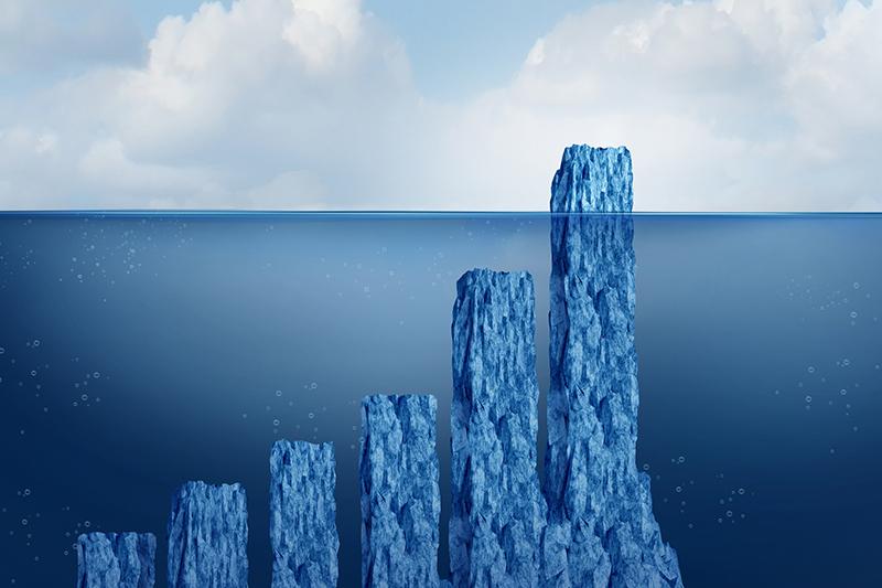 Graph emerging through surface of water, open research concept