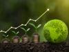 row of seedlings with arrow to plant-covered globe