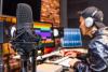 A sound artist in a studio