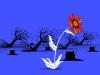 An illustration of a flower amid bare tree branches