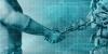Human embracing AI in a handshake