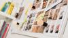 Whiteboard with photographs and sticky notes on a magnetic wall