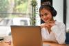Young university student in online meeting