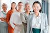 Multiracial group of women, women in university leadership concept