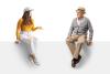A student and an old man chat in a virtual surrounding